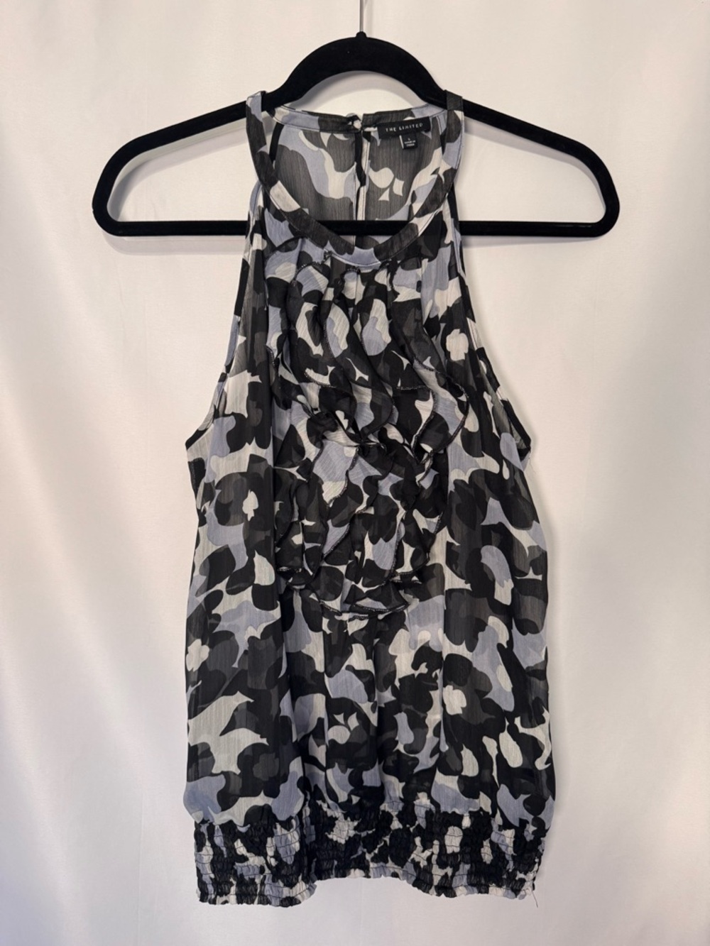 The Limited Black & White Ruffle Halter Blouse